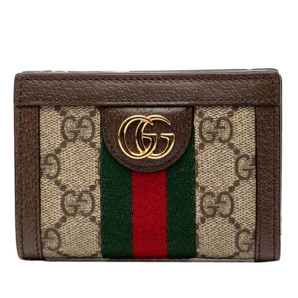 Gucci Ophidia GG Supreme Bifold Wallet 813296 Beige Brown Leather Women's GUCCI